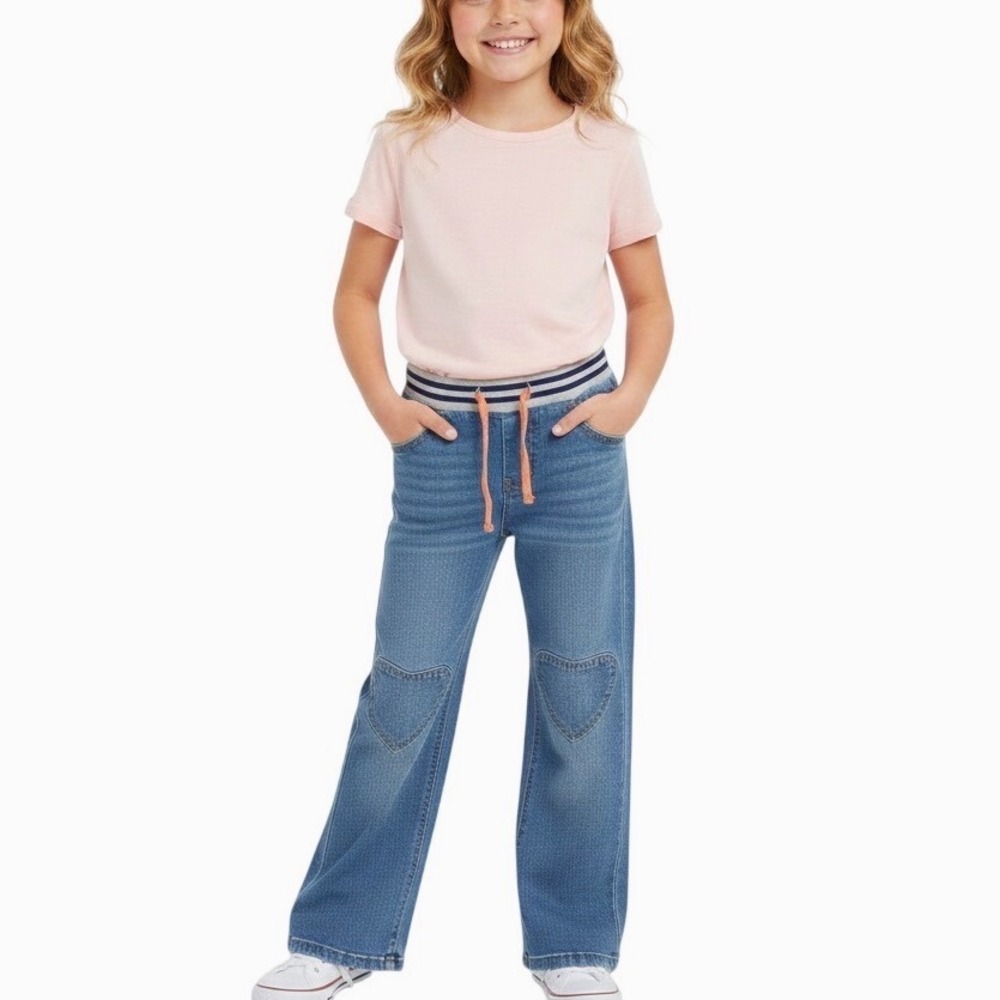 MINI BODEN Heart‎ Patch Denim Jeans Size 9Y Med Wash Elastic Waist Straight Leg